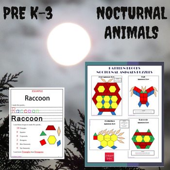 Preview of Nocturnal Animals Pattern Block Mat Printables & Worksheets