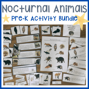Preview of Nocturnal Animals - Preschool Printable Bundle - Early Reader - Shadow Matching
