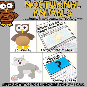 Preview of Nocturnal Animals: Reading Comprehension, Writing and Craftivities