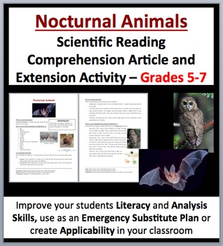 Preview of Nocturnal Animals - Science Reading Article - Grades 5-7