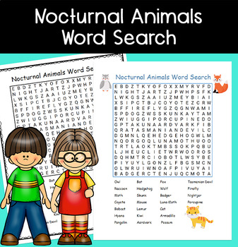 Nocturnal Animals Word Search Activity by LailaBee | TPT