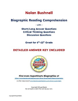 Preview of Nolan Bushnell Biography: Reading Comprehension & Questions w/ Answer Key