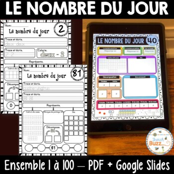 Preview of Nombre du jour - Ensemble 1-100 - French Numbers - PDF + Distance Learning
