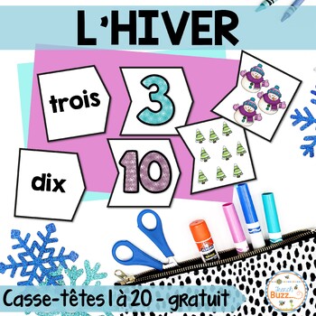Preview of French Numbers Puzzles - Winter Theme - Casse-têtes - Nombres 1-20 - Hiver