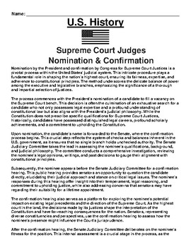 Preview of Nomination & Confirmation of Supreme Court Judges Article & Questions (PDF)