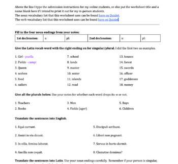 Preview of Nominative Nouns Worksheet, 1st and 2nd Declension (Latin I)
