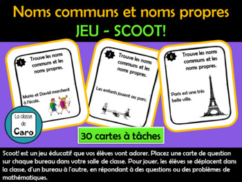 Preview of Noms communs et noms propres - Cartes à tâches - Jeu SCOOT  FRENCH TASK CARDS