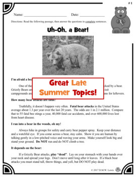 August Reading Comprehension Passages , Non Fiction by Laughroom