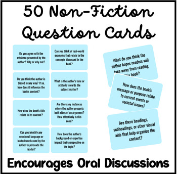 Preview of Non Fiction Books Question Cards | Encourages Oral Discussions | 50 Cards