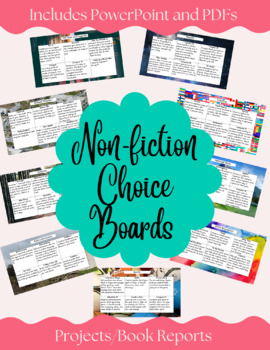 Preview of Non-Fiction Choice Board Book Projects with Powerpoint slides and pdfs