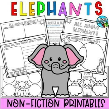 Preview of Second Grade Elephant Animal Research Informational Writing Graphic Organizer