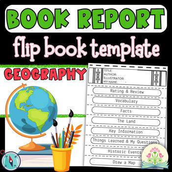 Preview of Non-Fiction Geography Book Report Project Template 3rd Grade Flip Book Template