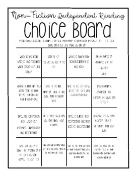 Preview of Non-Fiction Independent Reading Accountability Choice Board