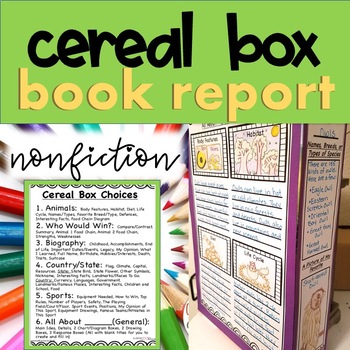 Non-Fiction Informational Cereal Box Book Report- 6 Templates to Choose