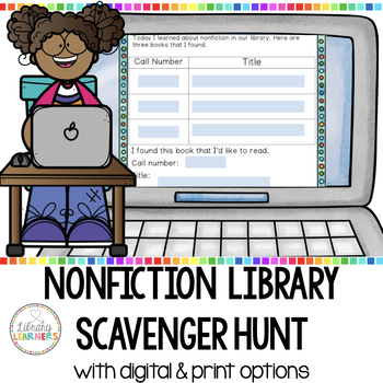 Preview of Nonfiction Library Scavenger Hunt Cards with QR Codes Printable & Digital Dewey