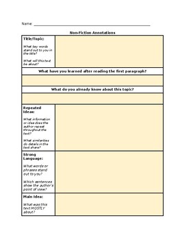 Preview of Non-Fiction Main Idea - Graphic Organizer & Annotations