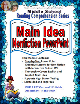 Preview of Non-Fiction Main Idea PowerPoint, Guided Practice Sheets, and Assessment