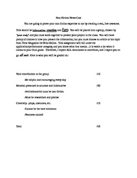 Preview of Non-Fiction Newscast Rubric