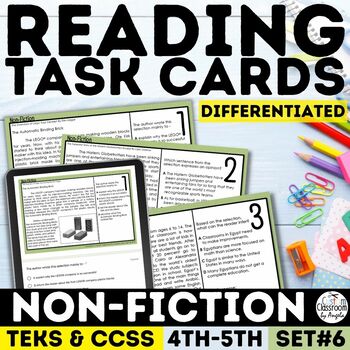 Preview of Non-Fiction Reading Comprehension Passage Task Cards Text Features Inferences