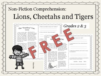 Preview of Non-Fiction Comprehension for Big Cats: Lion, Cheetahs and Tigers