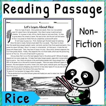 Preview of Non Fiction Reading Comprehension Passage About Rice