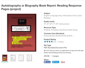 Preview of Nonfiction Book Reports: Reading Response Pages/Projects Bundle (genre study)