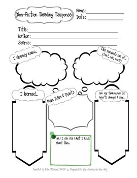 Non-Fiction Reading Response Worksheet by Pam Sterzer | TpT