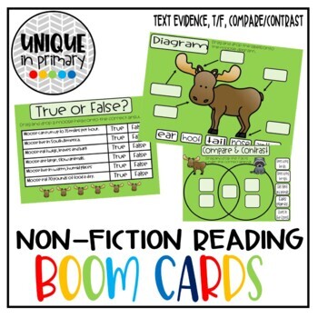 Preview of Non-Fiction Reading Skills BOOM Cards (T/F, Compare/Contrast Vocab. etc)