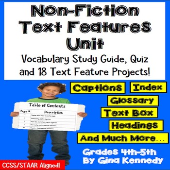 Preview of Nonfiction Text Features Unit: 18 Creative Projects; Study Guide; and Quiz
