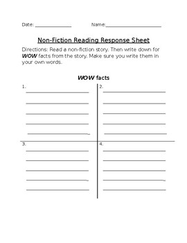 Preview of Non-Fiction Response Sheet