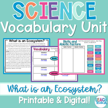 Preview of Science Vocabulary Unit: What is an Ecosystem? - Digital and Printable!