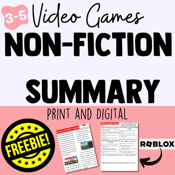 Preview of Non-Fiction Summarizing Test Prep[Print and Digital]: Video Games Roblox Freebie