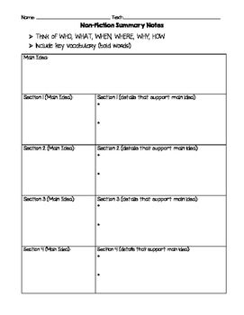 Preview of Non-Fiction Summary Graphic Organizer