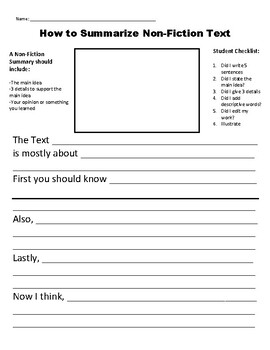 Non Fiction Summary Template by Integrative Education Solutions