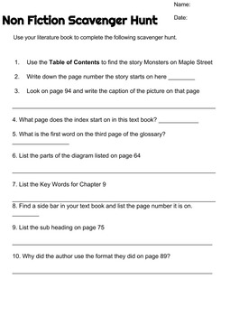 Preview of Non Fiction Text Book Scavenger Hunt