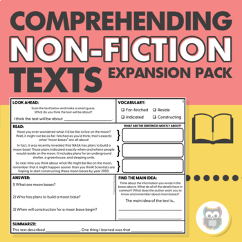 Preview of Non-Fiction Text Comprehension Expansion Pack | Language Strategies, Main Idea