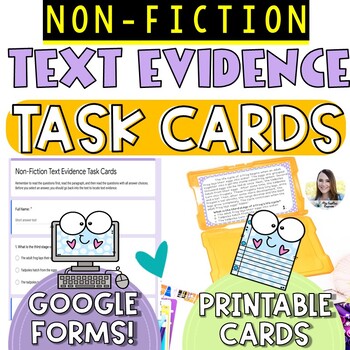 Preview of Non-Fiction Text Evidence Task Cards | Google Forms Quiz