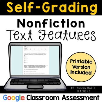 Preview of Self-Grading Nonfiction Text Feature Quiz  [DIGITAL + PRINTABLE]