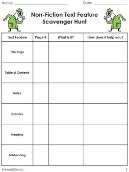 Free Nonfiction Text Features Scavenger Hunt by iHeartLiteracy | TpT