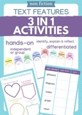 Non-Fiction Text Features 3in1 Activities (book hunt, book