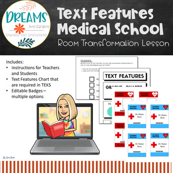 Preview of Non-Fiction Text Features | Medical Theme Room Transformation  | Group Lesson