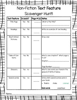 Preview of Non-Fiction Text Features Scavenger Hunt