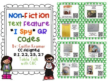 Preview of Nonfiction Text Features Task Cards with QR Codes {2nd grade CC Aligned}