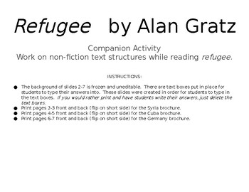 Preview of Non-Fiction Text Structure Brochure - Refugee by Alan Gratz Companion Activity