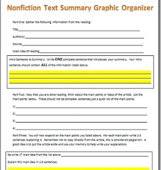 Non-Fiction Text Summary Graphic Organizers by Tracy Chabot | TpT