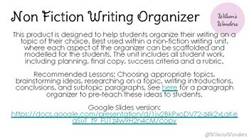 Preview of Non-Fiction Writing Unit Organizer