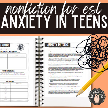 Preview of ESL Reading Comprehension: Non-Fiction Anxiety in Teens