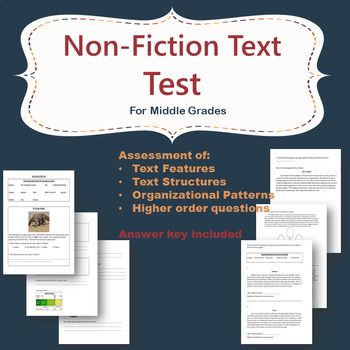 Preview of Non Fiction text test- assessment of text features and structures Middle Grades