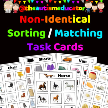 Preview of Non Identical Match and Sort Task Cards Real Photos for Autism Special Education