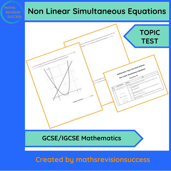Preview of Non Linear Simultaneous Equations - Topic Test - GCSE IGCSE Maths